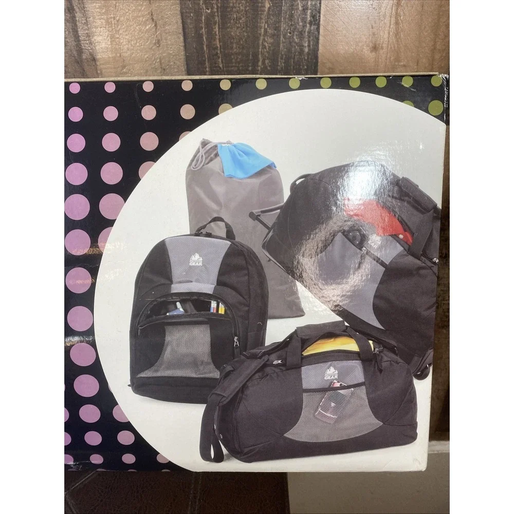 Dorm Life 4-Piece Travel Set Gray Camo Wheeled Duffel Backpack Gym Laundry Bag